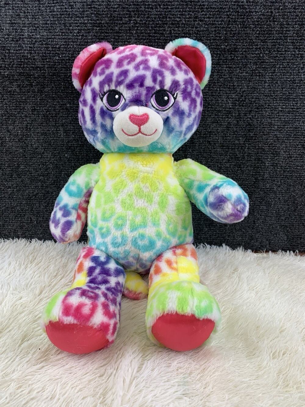 Build a Bear Rainbow Plush Cat 16” Animal Print Colorful Tie Dye Lisa Frank